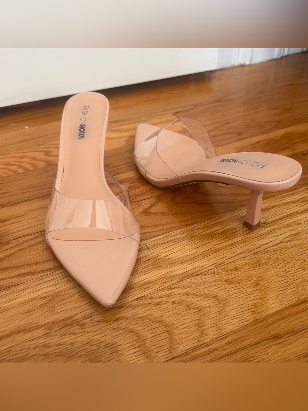 Fashion Nova Bermuda Nude Clear Pointed Toe Mule Heels Size 8